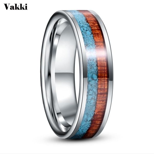

wedding rings bonlavie 6mm inlaid turquoise wood grain steel color tungsten carbide ring men's fashion jewelry gift, Slivery;golden