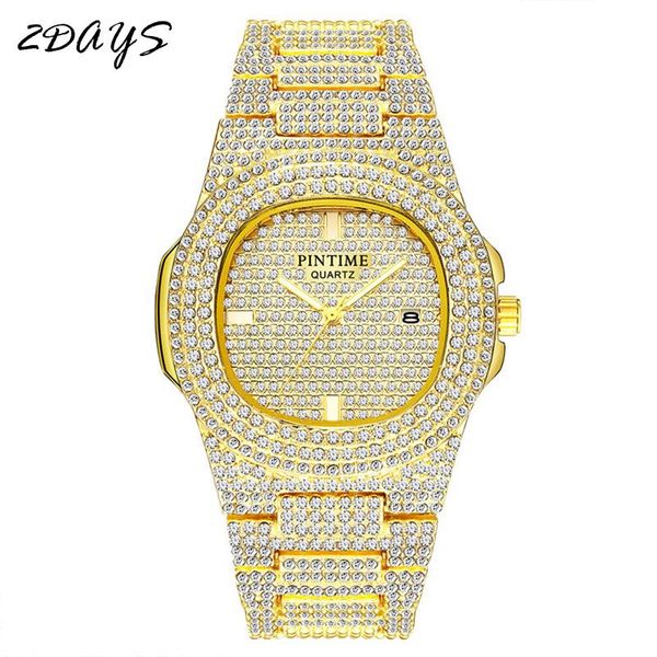 

wristwatches pintime square mens watch diamond stainless steel date quartz male fashion crystal rhinstone clock relogio masculi, Slivery;brown