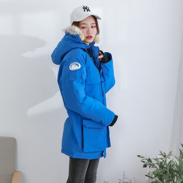 

+v high end canadian work clothes goose down jacket women's medium and long warm hooded jacket 08 expedition, Black