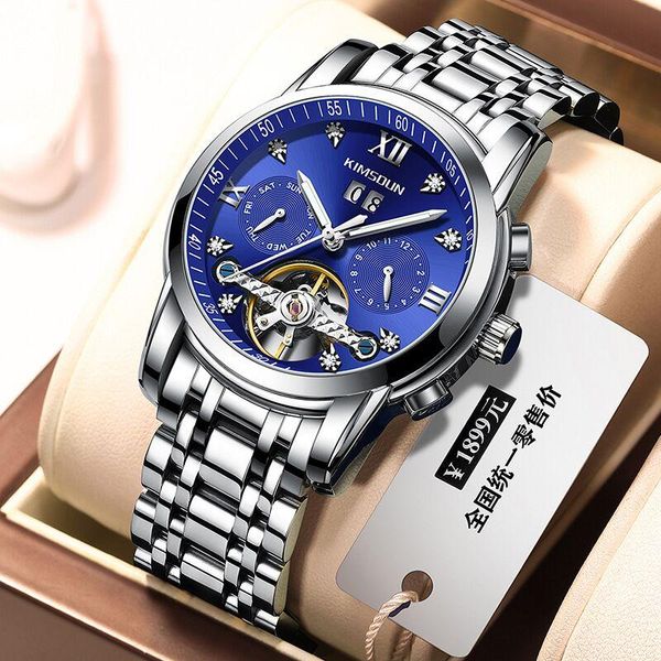 

wristwatches kimdun fashion tourbillon hollow out waterproof automatic mechanical watch men's stainless steel, Slivery;brown