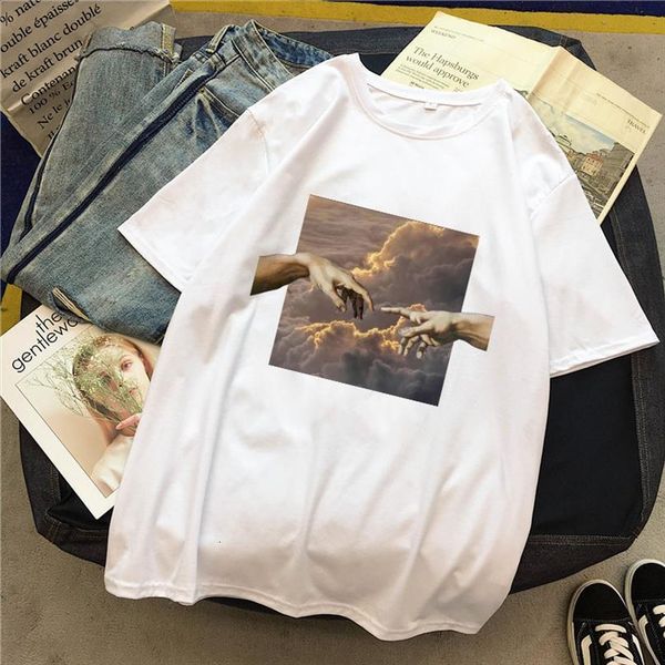 

michelangelo harajuku fun personality and men womens aesthetic art print women ulzzang hip hop vintage casual tees, White;black