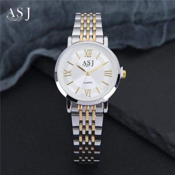 

wristwatches asj women fahion watch lady stainless steel business quartz clock female number casual wristwatch gift watches, Slivery;brown