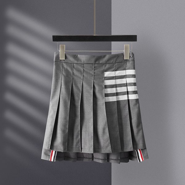 

design clothing summer new pleated grey short front and long back high waist slim a-line skirt female, Black