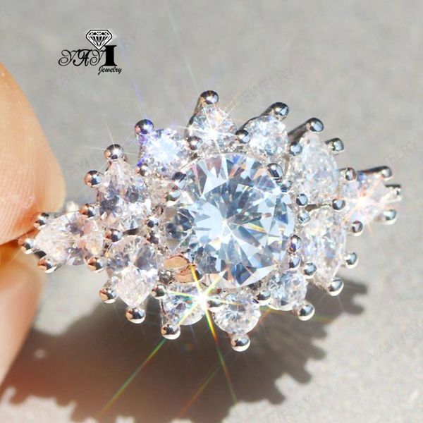 

wedding rings yayi jewelry fashion princess cut huge 5.8 ct white zircon silver color engagement lover party 1108, Slivery;golden