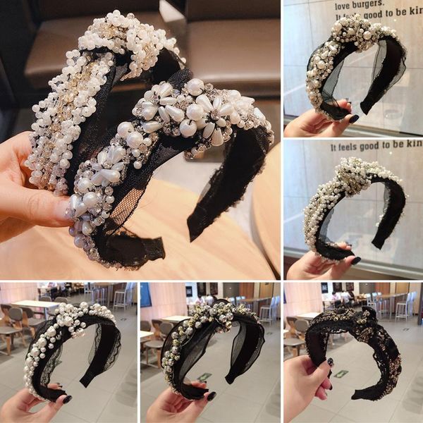 

hair clips & barrettes vintage black lace hoop beaded rhinestones hairband women accessories ea, Golden;silver