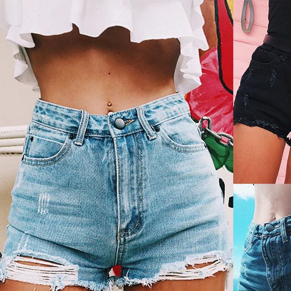 

fashion women short ripped frayed hole denim shorts summer high waist jeans, White;black