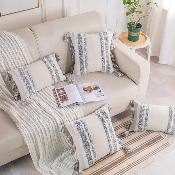 

pillow case nordic tufted throw cushion covers embroidered decorative with tassels for bedroom sofa cover 45x45cm