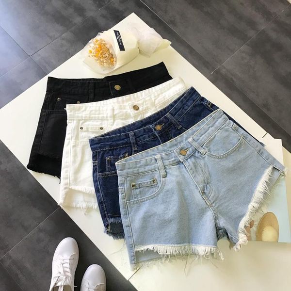 

women's shorts beggar tassel ripped casual summer women fashion frayed denim jeans, White;black
