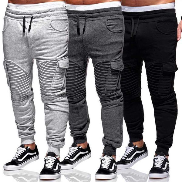 

men's sports fashion fitness casual mens designer pencil pants pleated gym, Black