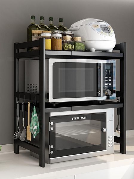

kitchen shelf, table microwave oven double layer retractable household electric cooker storage shelf bottles & jars