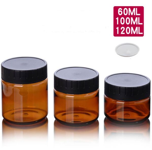 60ml 100ml 120ml Bottiglia di plastica PET ambrata Vasetti cosmetici Bottiglie di crema per lozione per le mani con tappo a vite nero SN5769