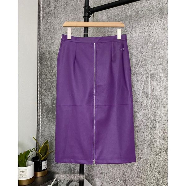 

10.30 temperament charming luxury leather skirt women fashion letter print zipper design high waist purple skirts, Black