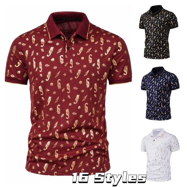 

men's polos products short-sleeved summer casual shirts solid color bronzing business fashion button, White;black