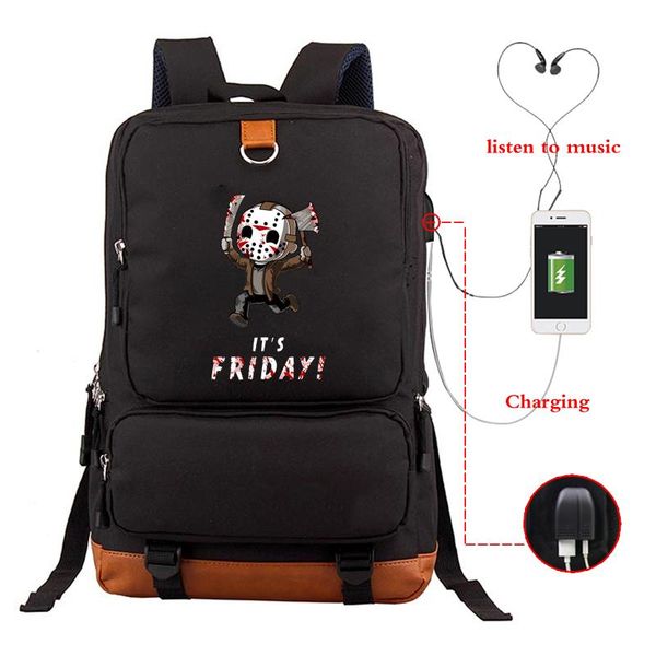 

backpack usb charging bagpack male fashion casual its friday print travel backpacks bag teen school bags female large bookbags