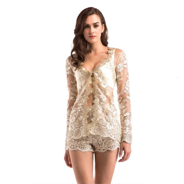 

luxury evening party dresses autumn 2021 et gold embroidery perspective long sleeve shorts, Black