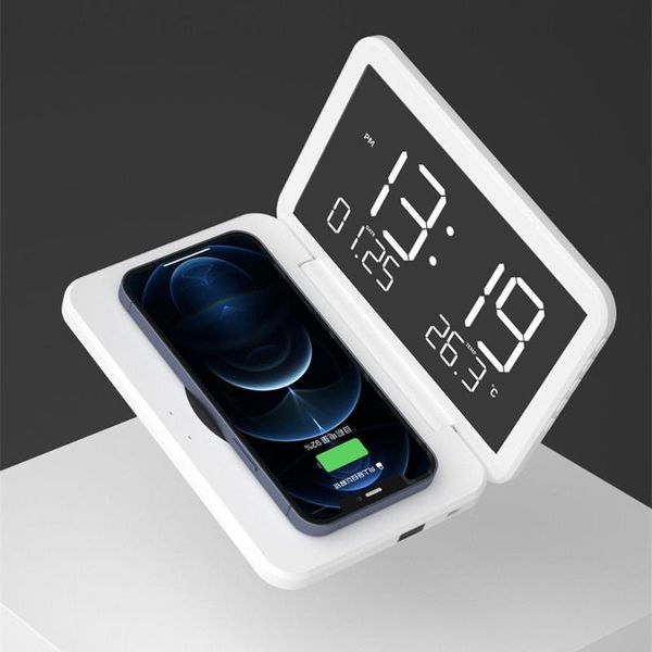 

other clocks & accessories led digital alarm clock electronic desk calendar with mobile phone wireless charger mirror desktop