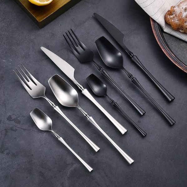 

dinnerware sets 304 stainless steel matte silverware set black cutlery unique knife fork spoon tableware flatware