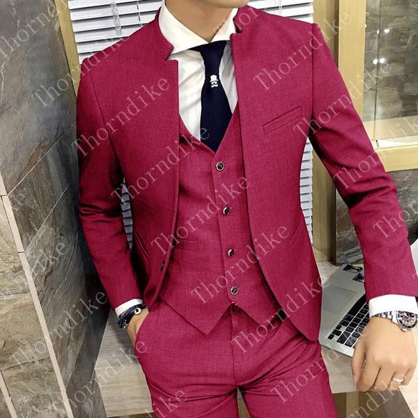 

men's suits & blazers rose red stand collar wedding mens slim fit bridegroom tuxedos for men three pieces groomsmen pant suit formal, White;black
