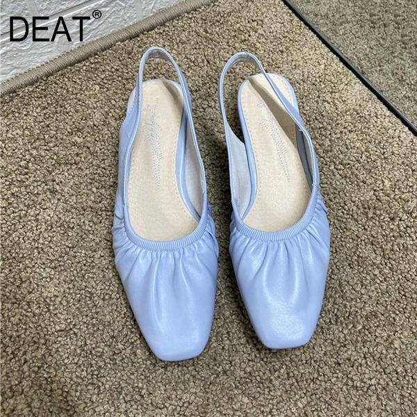 

dress shoes [deat] 2021 spring summer square toe shallow pleated elastic band pu leather sandals for women fashion tide 10h646, Black
