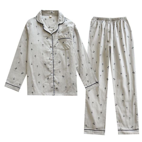 

women's sleepwear autumn new men and women couples pajama set 100%gauze cotton simple style turn-down collar lovers loose 2pcs hom, Black;red