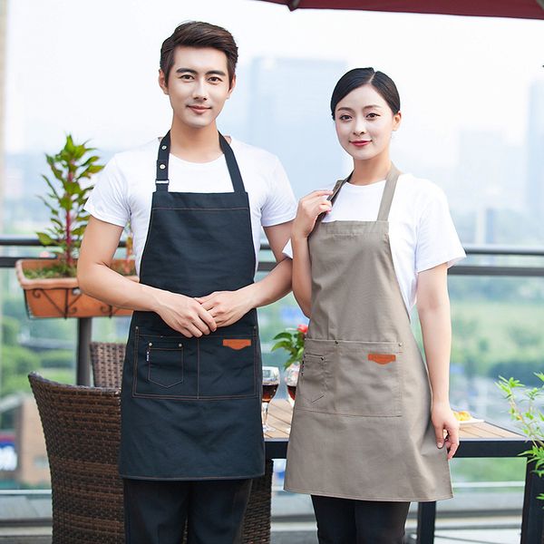 

men women adjustable bib apron waterproof 2 pockets kitchen baking cooking pure