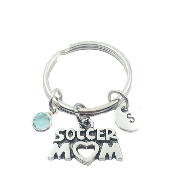 

keychains soccer mom initial letter birthstone keyring charm creative fashion jewelry women gifts accessories pendant, Silver