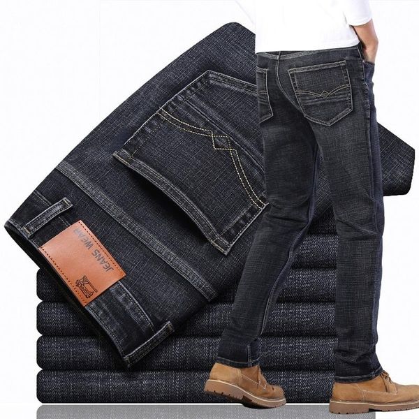 

men's jeans 2021 brand business classic casual fashion trousers slim denim overalls pants men, Blue