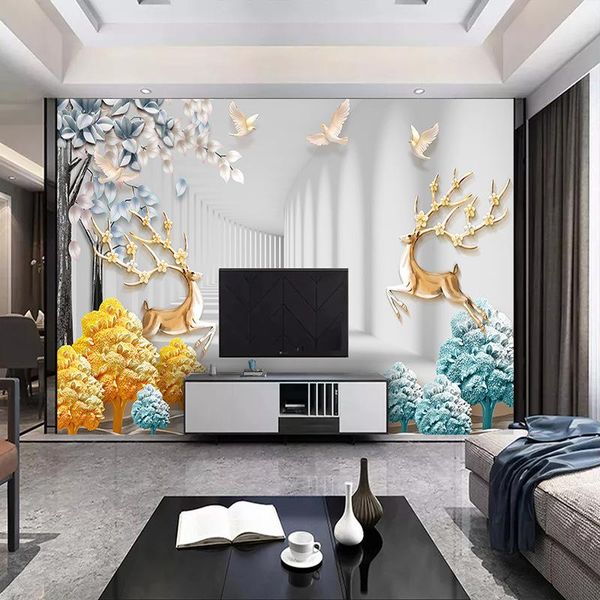 

wallpapers tv background wallpaper 3d silk for living room elk forest pattern bedroom decor
