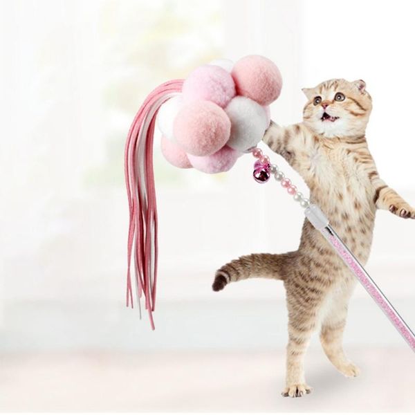 

cat toys pet interactive toy solving boredom tease wand with feather plush balls for gatos