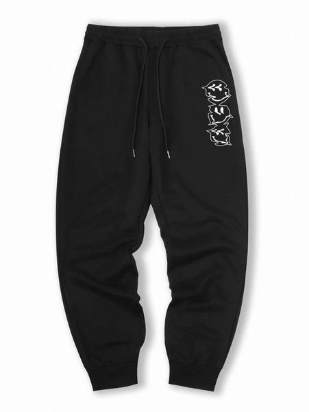 

romwe guys smile graphic sweatpants t5py#, Black
