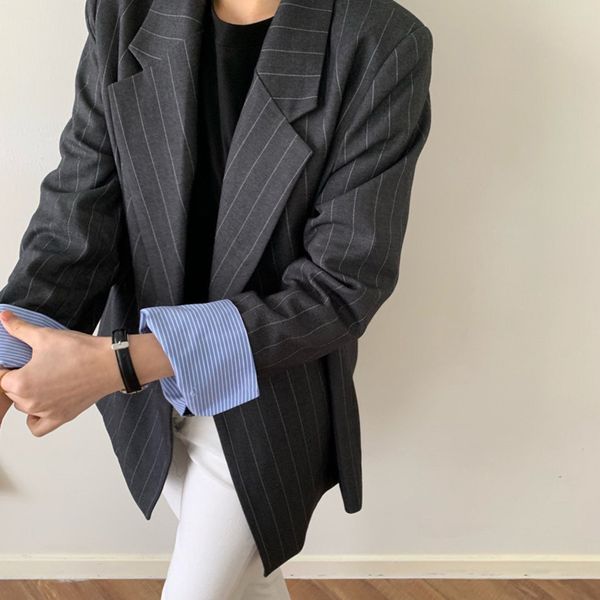 

women's wool & blends korean women's style stripped coat, casual formal jacket for women spring and autumn lkxs, Black
