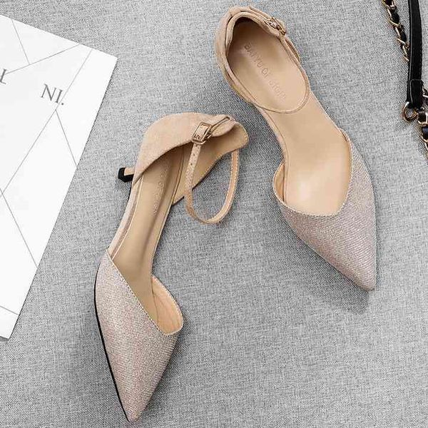

sandals high heels female shoes woman 2021 ankle straps sequined cloth women office career casual nude wedding pumps p0038 2qt6, Black