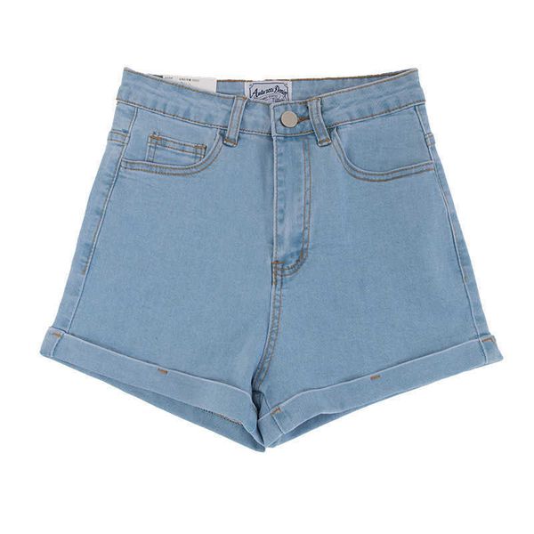 

jeans classic simple solid color high waist hem women's denim shorts, Blue