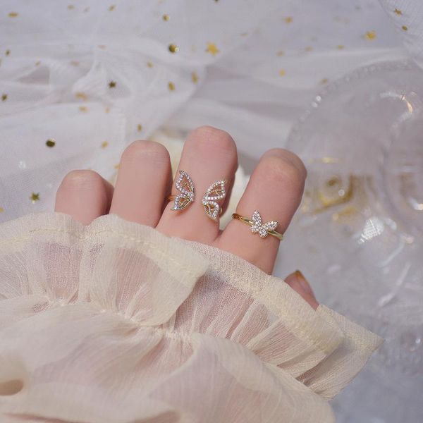 

wedding rings luxury butterfly open ring for women metal adjustable bowknot inlaid zircon party jewelry accessories gift, Slivery;golden