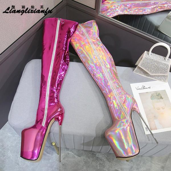 

boots corssdresser 30cm motorcycle botas mujer over the knee long platform shoes women 20cm thin high heels 22cm female pumps, Black