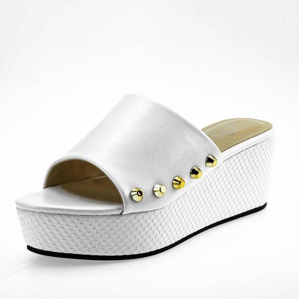 

dress shoes punk stylish women rivet white classic designer slides 178- summer sandals mules wedge heeled 41 42 lady slippers, Black