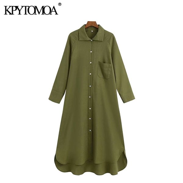 

women chic fashion pockets linen asymmetric midi shirt dress vintage long sleeve button-up female dresses mujer 210420, Black;gray