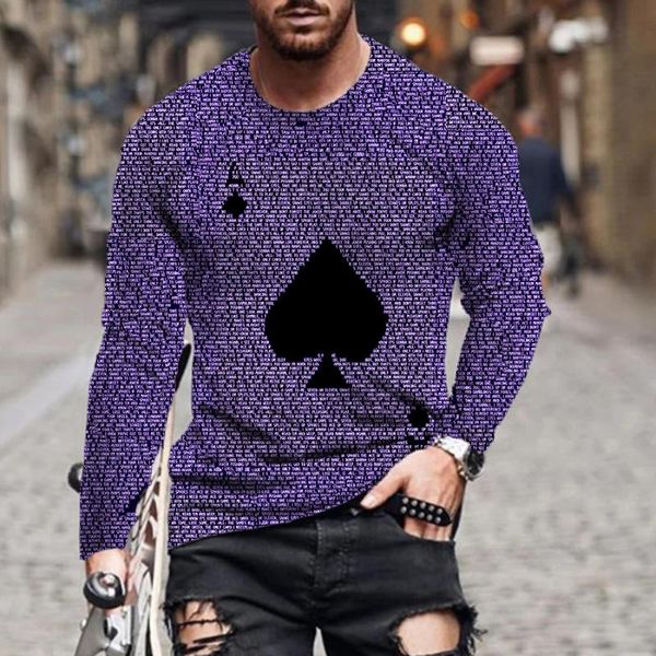 

men's t-shirts 2021 european and american long-sleeved playing cards autumn winter are fashionable sports leisure, White;black