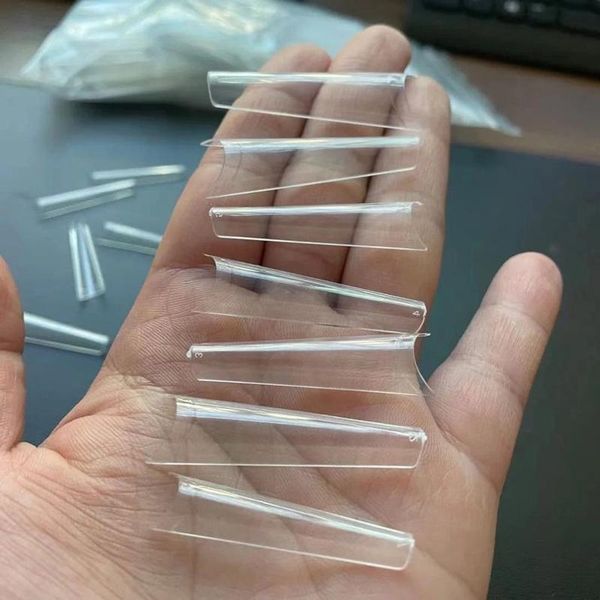 

550pcs/bag xxxl coffins shape nail tips /45mm pre easy coffin extra long clear pre-pinched c-curve square false nails, Red;gold