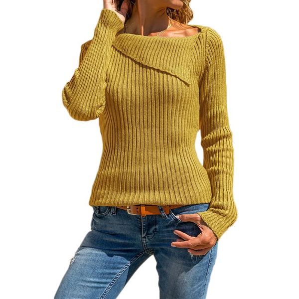 

women's sweaters 2021 slim women ladies knitted irregular collar charms pullovers sweatshirt jumper brown black sweater jersey mujer, White;black