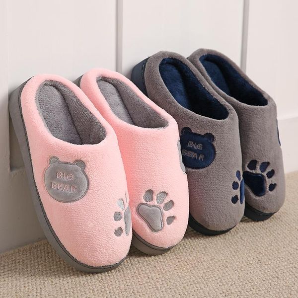 

slippers women winter warm fur home cartoon bear embroidery slip on men boys girls house shoes indoor bedroom, Black