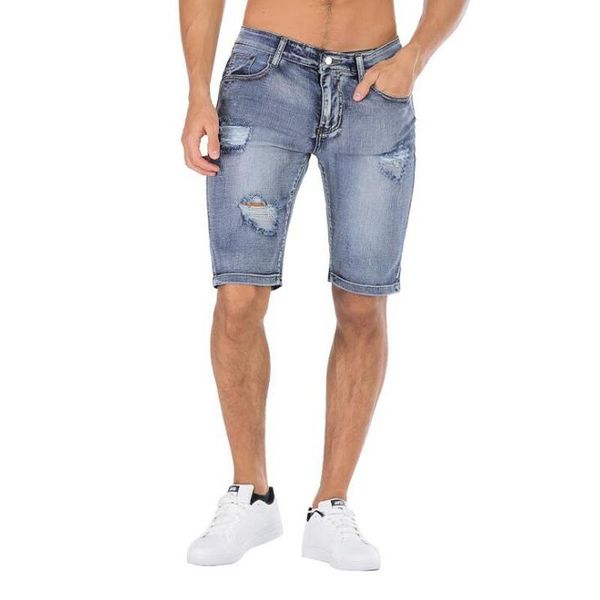 

men's jeans ripped slim denim stressed high street jean shorts, Blue
