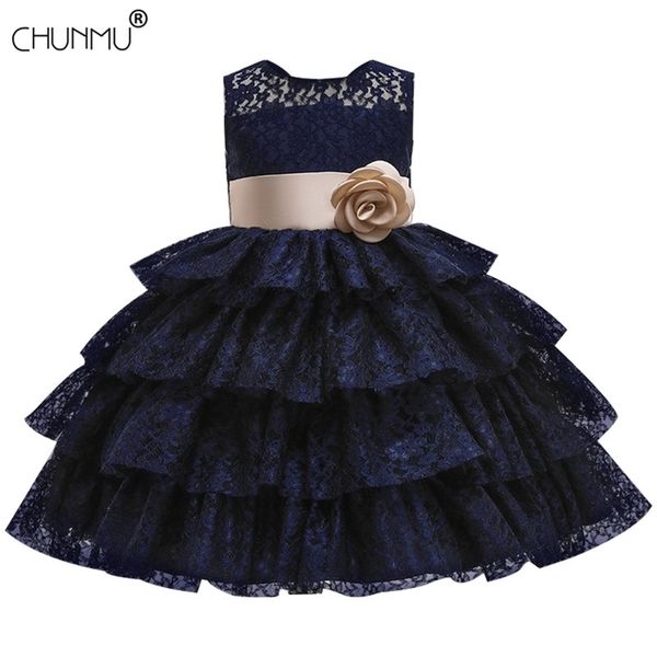 

girls embroidery dress gown satin elegent lace flower princess formal wedding pageant dresses graduation school wear 210508, Red;yellow