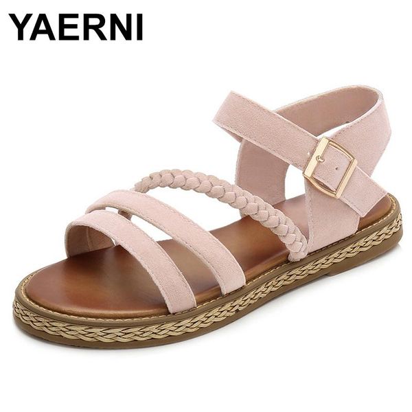 

yaerniwomen rome sandals knitted flat shoes woman sandalias mujer gladiator open toe back strap female fashion sandal footwear, Black