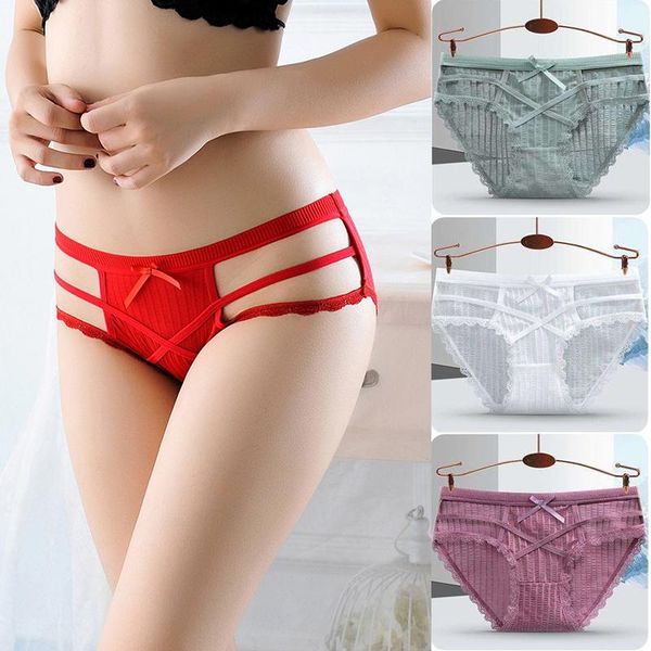 

women's panties 3pcs/lot underwear traceless breathable lace edge cross briefs low waist transparent hollow out, Black;pink