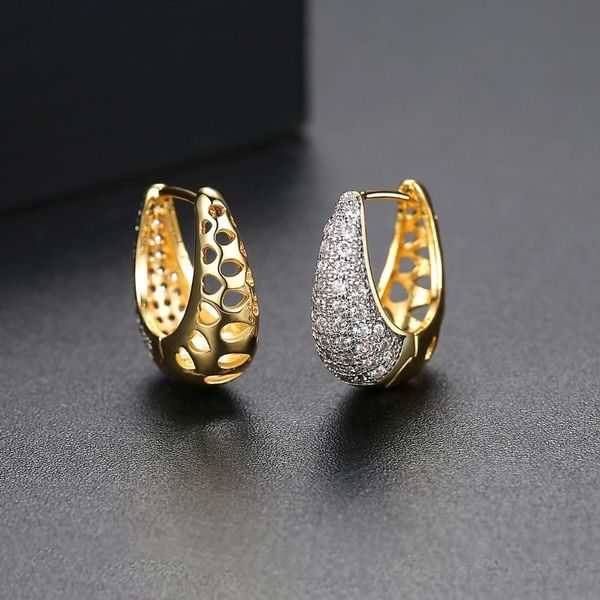 

stud temperament banquet earrings copper inlaid simple hollow geometric gift party jewelry birthday gifts, Golden;silver