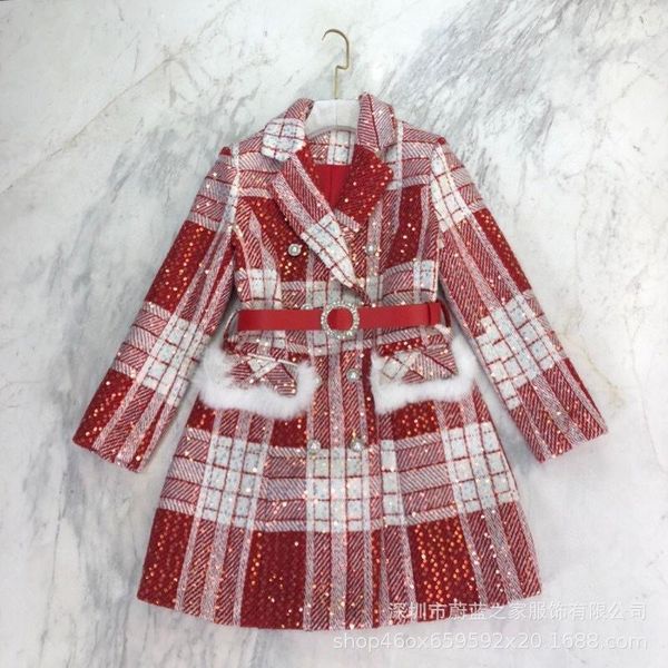 

house spring 2021 women's clothing fashionable western style sequins on red waist south oil high-end suit jacket, White