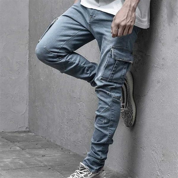 Fashion Skinny Jeans Uomo Casual Pocket Pencil Pants Jeans Uomo Abbigliamento Jogger Denim Pants Ropa Hombre Casual Denim Pants Jeans 211008