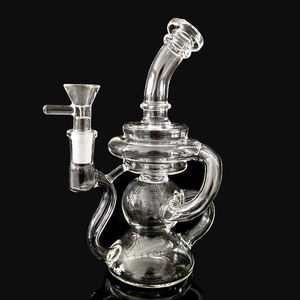 Transparente grosso dobrado pescoço de vidro bongs fumar tubulação bonito reciclador vidro de vidro Dab equipamentos percolador tubulações de água feminino articulação com 14mm clear acessórios