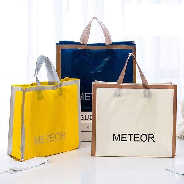 

yellow gray letter print plastic shopping bag with handles 10pcs shop clothing packaging handle pouches large size gift wrap